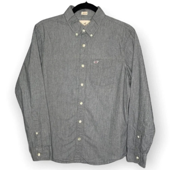 HOLLISTER Mens Preppy Button Down Shirt Bluish Grey Stretch Long Sleeve Size S - Picture 2 of 11